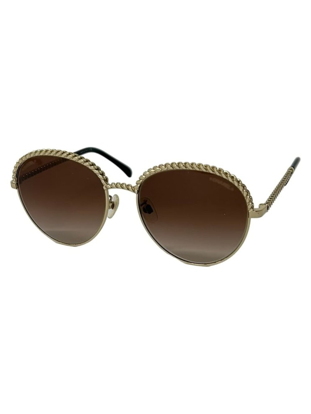 Chanel Sunglasses Panto Shape Black Gold Silver Eyewear